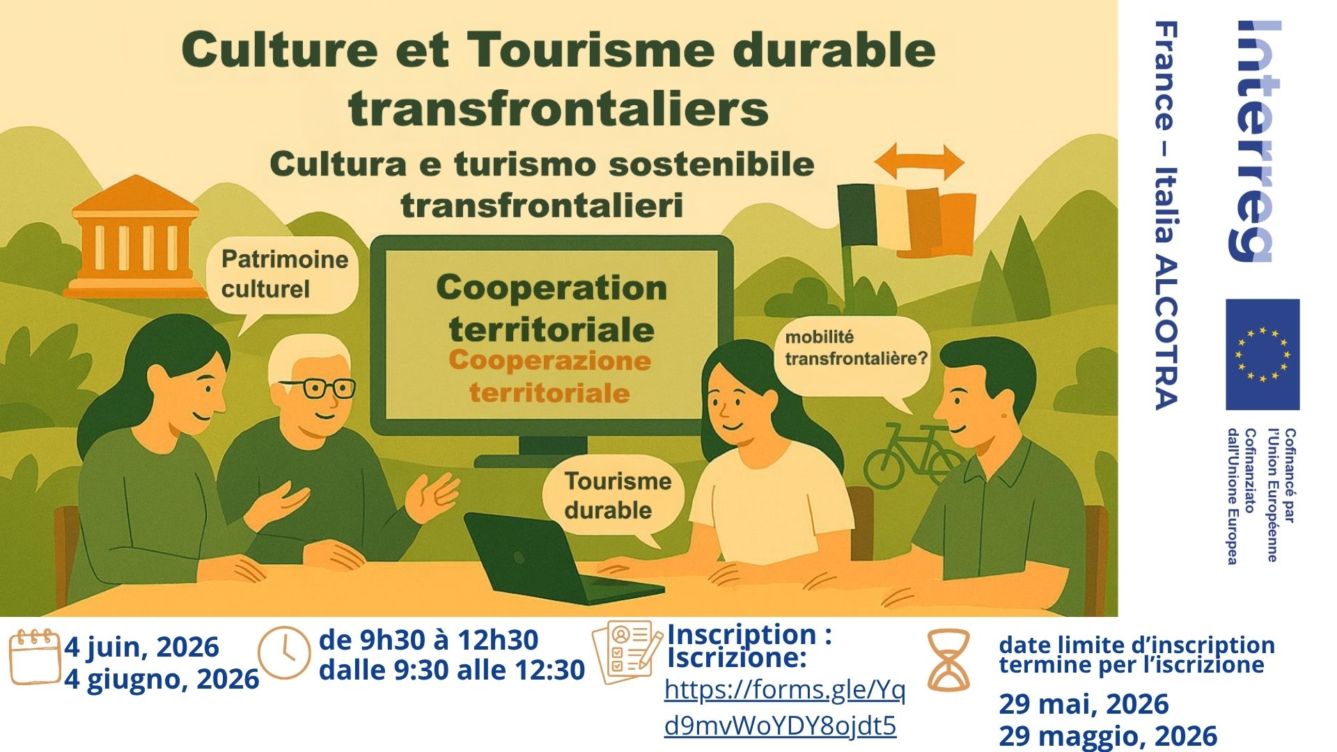 annonce de l'atelier thématique 5 ALCOTRA Culture et tourisme durable transfrontaliers